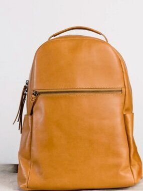 Able Alem Brown Leather Backpack, Tan, Fair Condition
